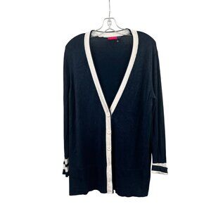 AVA Womens Cardigan Button Up V-Neck Long Sleeve Navy/White Size Large